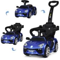 купить Детская машинка-каталка-толокар 2в1 Bambi M3591LS-4 кожаное сиденье и автопокраска (синяя)