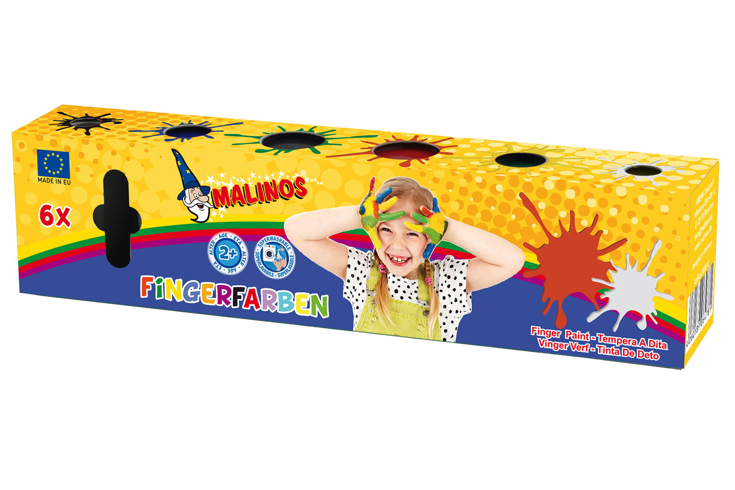 фото Пальчиковые краски безглютеновые MALINOS Fingerfarben непроливаемые 6 цветов