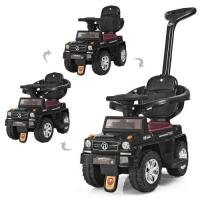 купить Каталка-толокар для детей 2в1 Mercedes 7666-2 с родительской ручкой (черная)