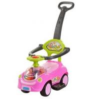 купить Детская каталка-толокар Q 07-3-8 машинка-каталка с родительской ручкой (малиново-розово-зеленая)