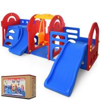 купить Горка c качелями для детей M 5403-3-4 Kingdom Playzone пластиковая (красно-сине-желтая)