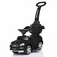 купить Каталка-толокар для детей 3в1 M 3186L-2 с родительской ручкой кожаное сиденье (черный)