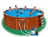купить Сборной  бассейн Intex 54972, деревянный каркас, фильтрующий песочный насос (478 см - 124 см)