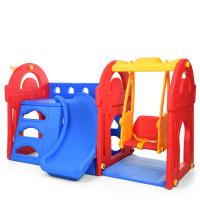 купить Детская горка c качелями M 5402-3-4 Little castle с баскетбольным кольцом (сине-красно-желтая)