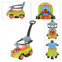купить Детская каталка-толокар Q 07-3-5 машинка-каталка с родительской ручкой (зелено-оранжево-голубая)