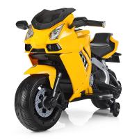 купить Мотоцикл для детей Bambi M 3637EL-6 с ручкой газа и кожаным сиденьем (желтый)