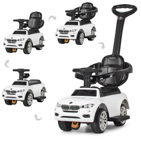 фото Каталка-толокар для детей BMW 7662-1 с родительской ручкой 2в1 (белая)