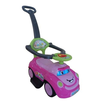 фото Детская машинка каталка Q 06-3-8 толокар с родительской ручкой (розовая)