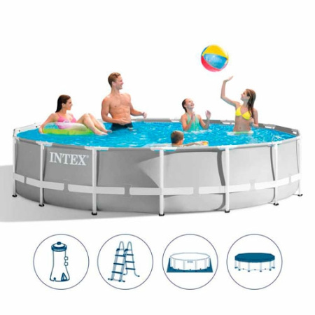 фото Бассейн каркасный Intex 26724 фильтр-насос лестница подстилка тент (457-107 см)