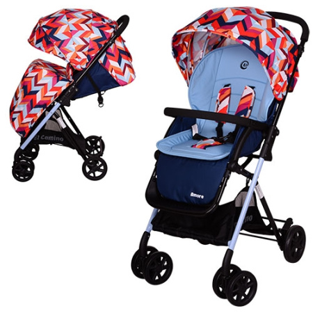 фото Коляска детская AMORE M 3405-12-2 прогулочная с чехлом (разноцветно-голубой)