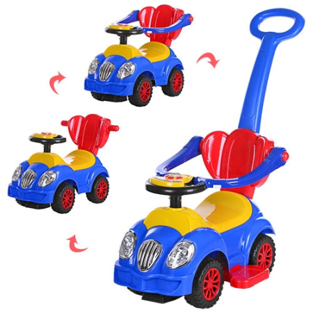 фото Детская каталка-толокар HZ 558 W-4 с родительской ручкой (синий)