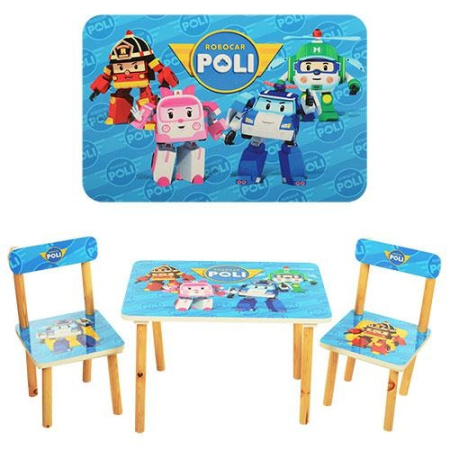 фото Детский столик со стульчиками 501-12 Robocar Poli деревянный
