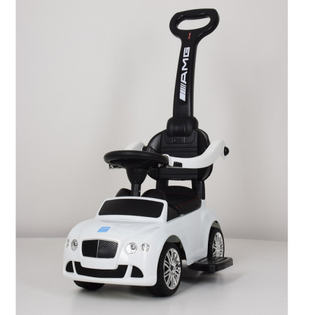 фото Детская каталка-толокар с родительской ручкой Bentley M 3901L-1 с кожаным сиденьем 2в1 (белая)