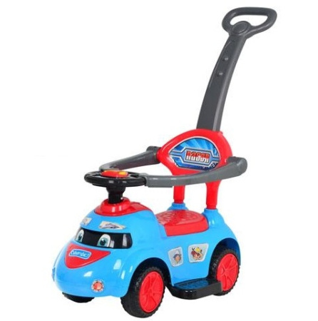фото Детская машинка каталка- толокар Q 02-3-4 с родительской ручкой (голубая)