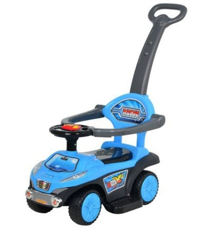 фото Детская каталка - толокар Q 03-3-12 с ручкой, муз. (голубая)