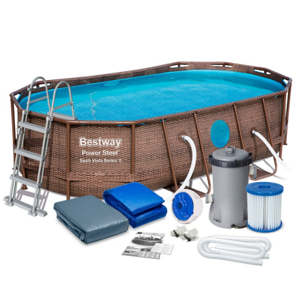 фото Каркасный бассейн Bestway 56716 со всеми аксессуарами и окнами (549-274-122 см)