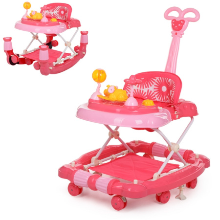 фото Детские ходунки 3в1 качалка Bambi M 3848-4 с родительской ручкой и музыкой (розовые)