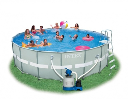 фото Круглый белый каркасный бассейн Intex 54956 Ultra Frame Pool Set (549 х 132 см)