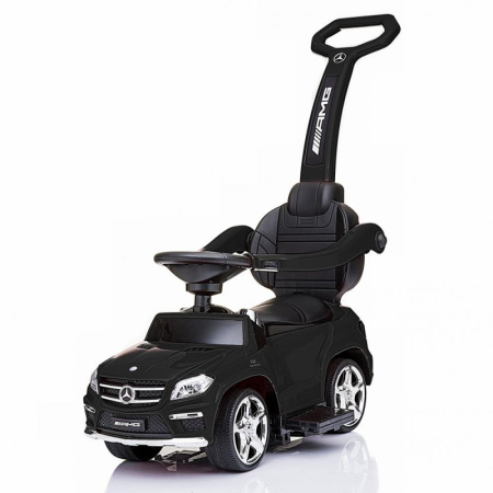 фото Каталка-толокар для детей 3в1 M 3186L-2 с родительской ручкой кожаное сиденье (черный)