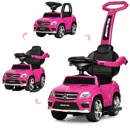 фото Каталка-толокар для детей 3в1 M 3186L-8-2 с родительской ручкой кожаное сиденье (малиновый)