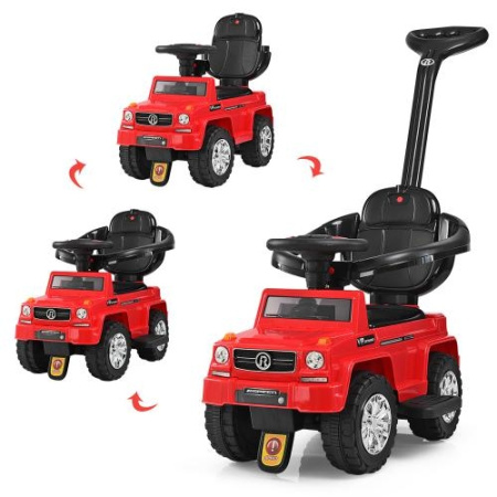 фото Каталка-толокар для детей 2в1 Mercedes 7666-3 с родительской ручкой (красная)