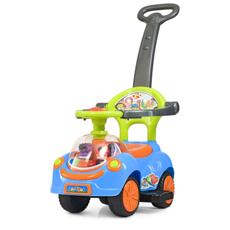 фото Детская каталка-толокар Q 07-3-4-7 машинка-каталка с родительской ручкой (оранжево-голубая)