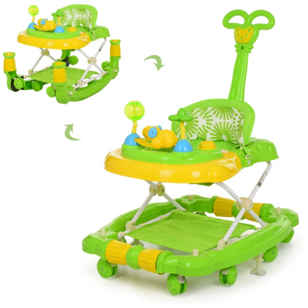 фото Детские ходунки 3в1 качалка Bambi M 3848-2 с родительской ручкой и музыкой (зеленые)