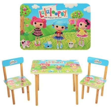 фото Детский столик со стульчиками 501-3 Lalaloopsy деревянный