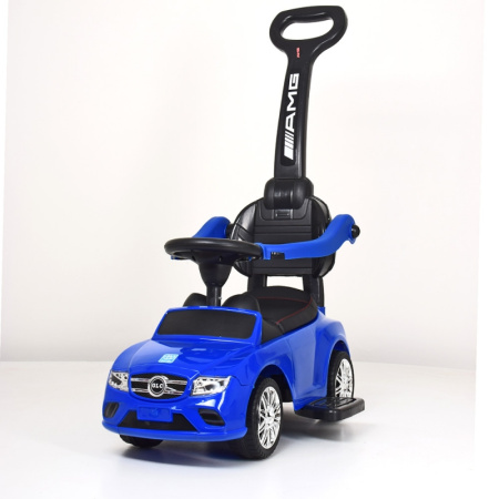 фото Детская машина-каталка Bambi M 3902L-4 с родительской ручкой и кожаным сиденьем (синяя)