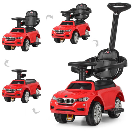 фото Каталка-толокар для детей BMW 7662-3 с родительской ручкой 2в1 (красная)