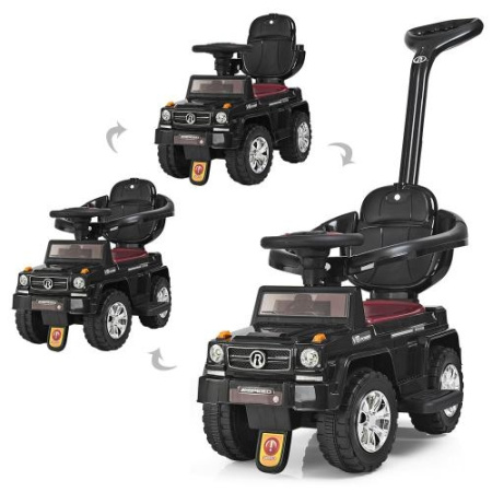 фото Каталка-толокар для детей 2в1 Mercedes 7666-2 с родительской ручкой (черная)