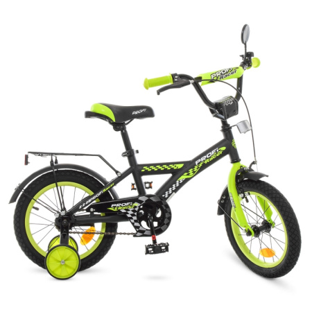 фото Двухколесный велосипед для детей 14 дюймов Profi T1437 Racer (черно-салатовый)
