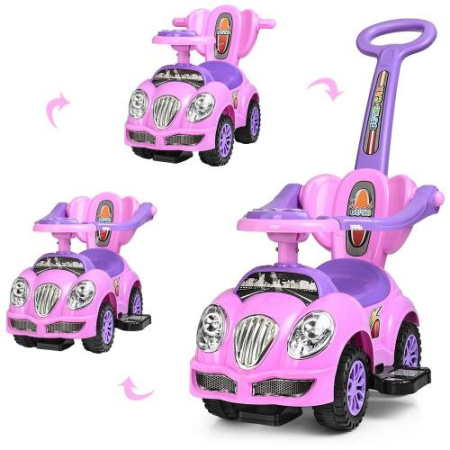 фото Детская каталка-толокар HZ 558 W-8-9 с родительской ручкой (розово-сиреневый)