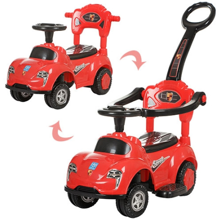 фото Каталка-толокар M 3274-2-3 со съемной родительской ручкой  (красно-черный)