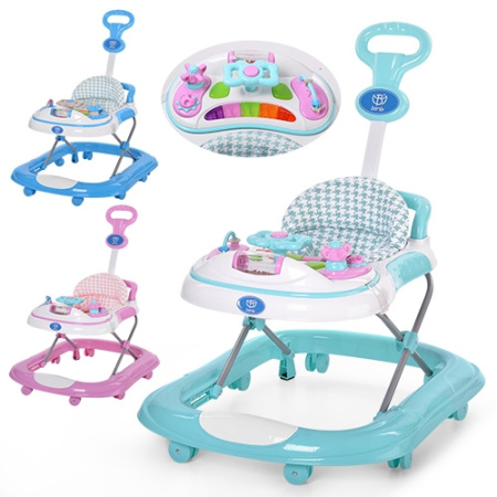 фото Детские ходунки-каталка Bambi M 3690 с родительской ручкой 2в1