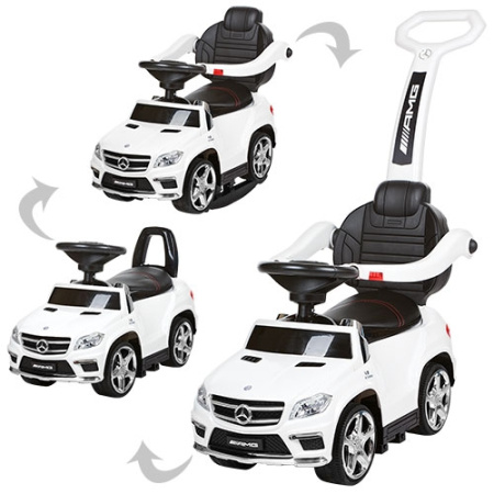 фото Каталка-толокар для детей 3в1 M 3186L-1 с родительской ручкой кожаное сиденье (белый)